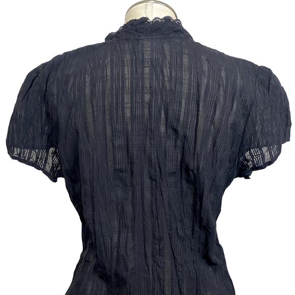 Gothic Vampire Victorian Button Down Lace Semi Sheer Blouse - Picture 8 of 12